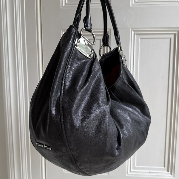 Miu Miu Black Leather Hobo Shoulder Bag