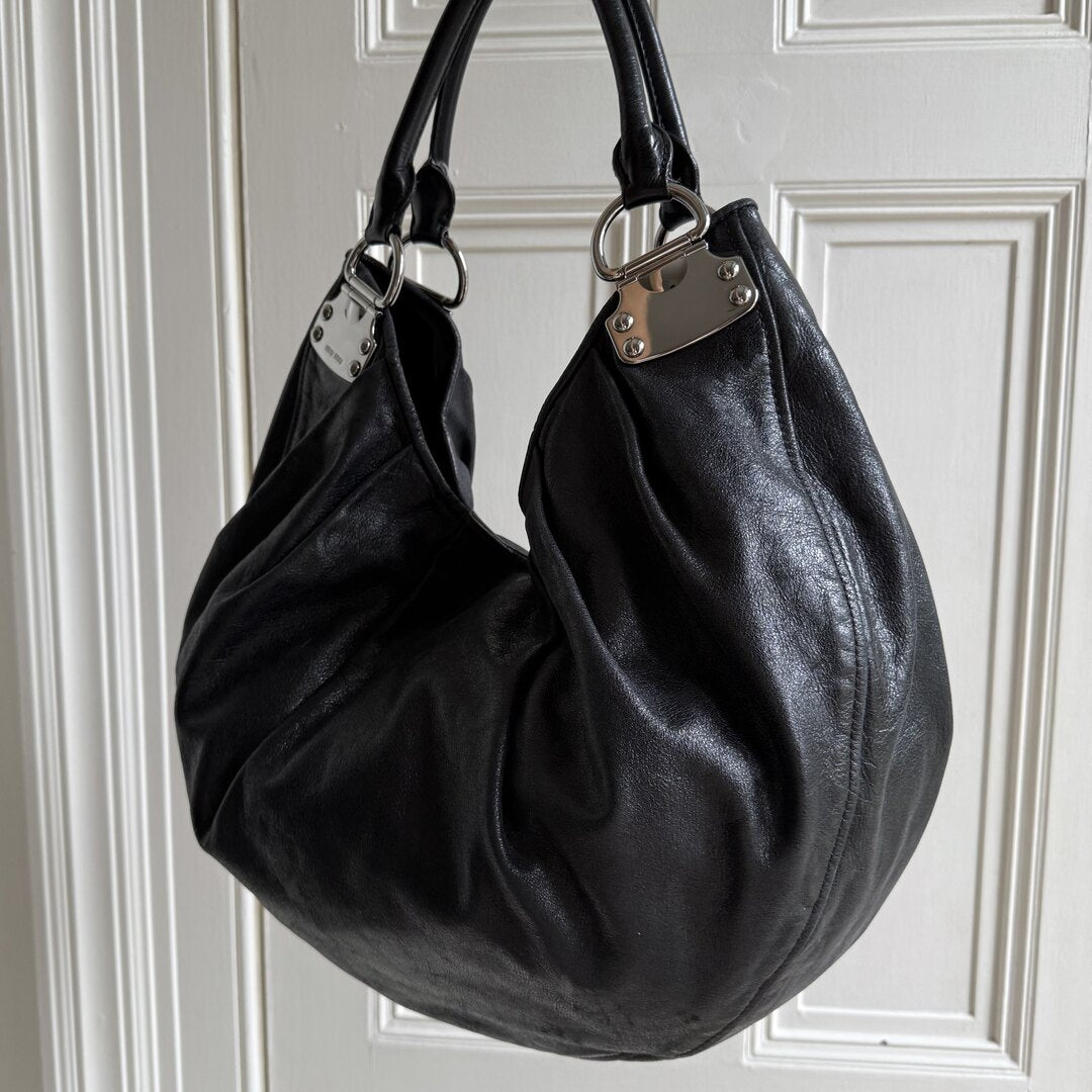 Miu Miu Black Leather Hobo Shoulder Bag