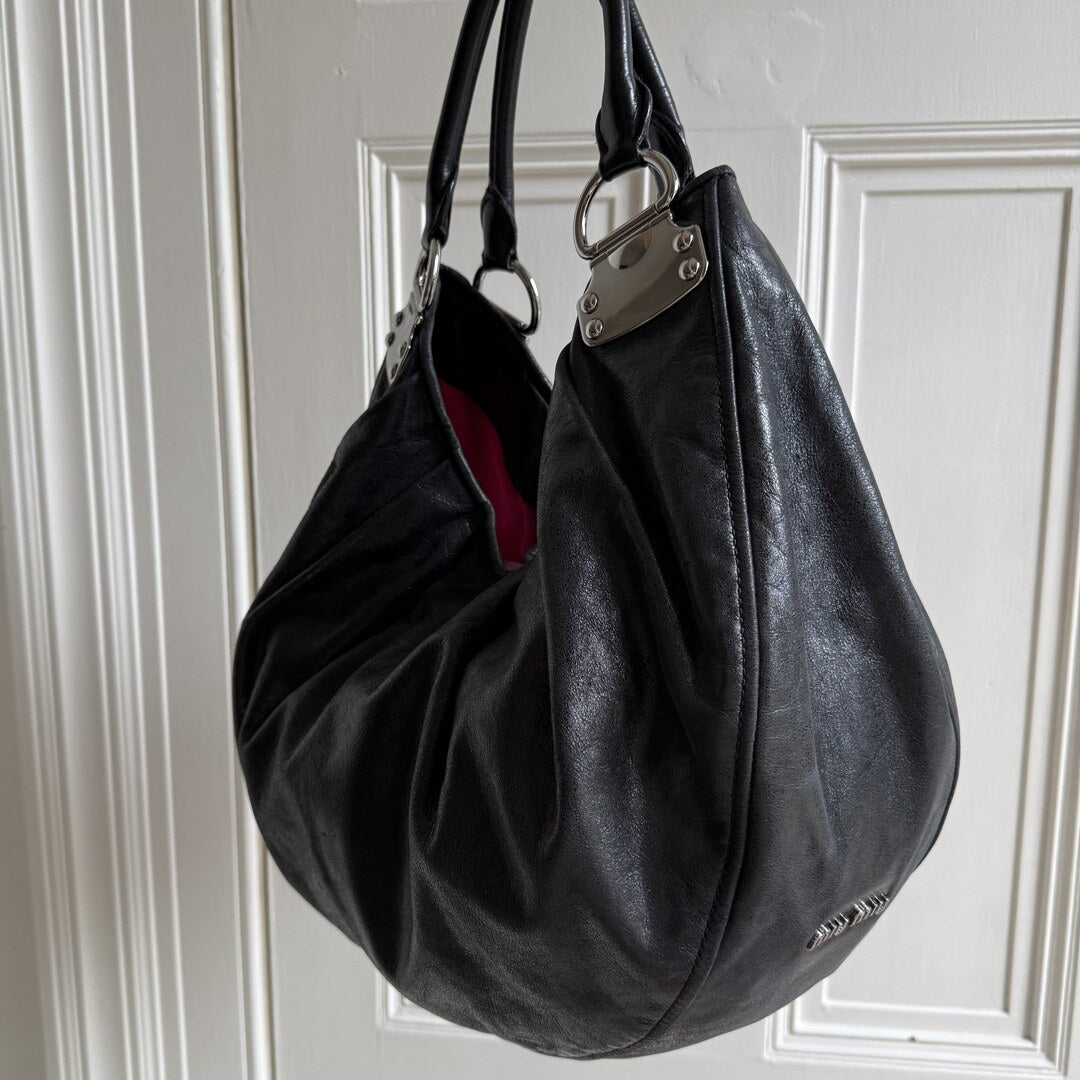 Miu Miu Black Leather Hobo Shoulder Bag
