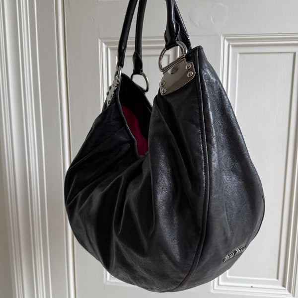 Miu Miu Black Leather Hobo Shoulder Bag
