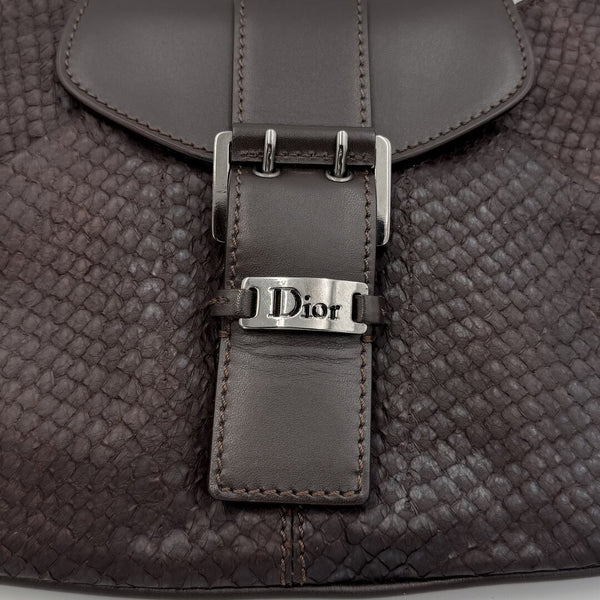 Dior Street Chic Snakeskin Brown Leather Shoulder Bag
