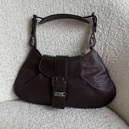 Dior Street Chic Snakeskin Brown Leather Shoulder Bag