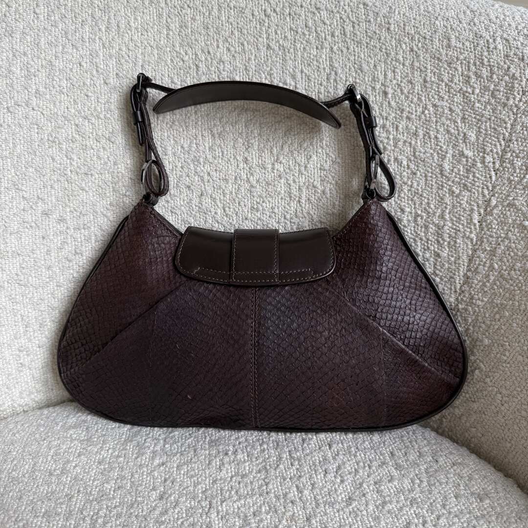 Dior Street Chic Snakeskin Brown Leather Shoulder Bag
