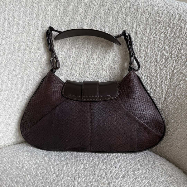 Dior Street Chic Snakeskin Brown Leather Shoulder Bag
