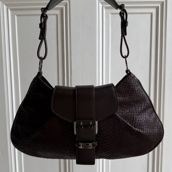 Dior Street Chic Snakeskin Brown Leather Shoulder Bag