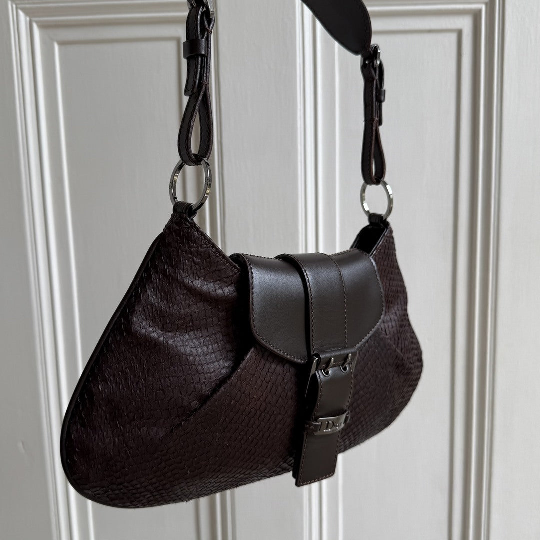 Dior Street Chic Snakeskin Brown Leather Shoulder Bag
