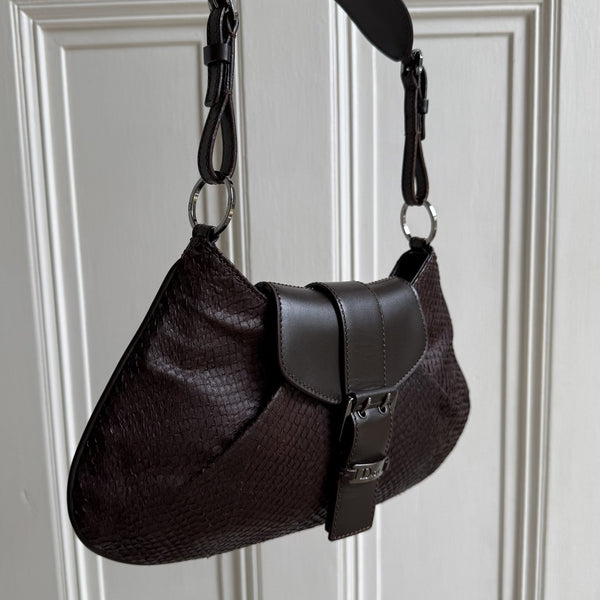 Dior Street Chic Snakeskin Brown Leather Shoulder Bag