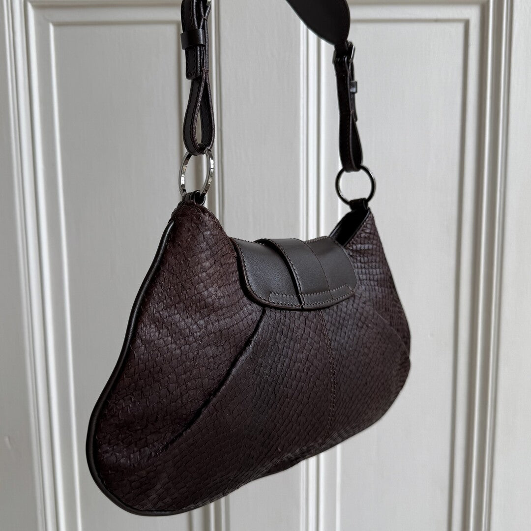 Dior Street Chic Snakeskin Brown Leather Shoulder Bag