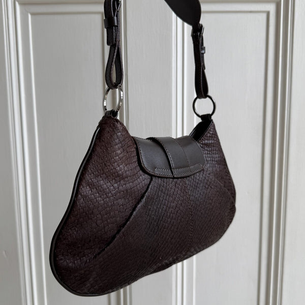 Dior Street Chic Snakeskin Brown Leather Shoulder Bag