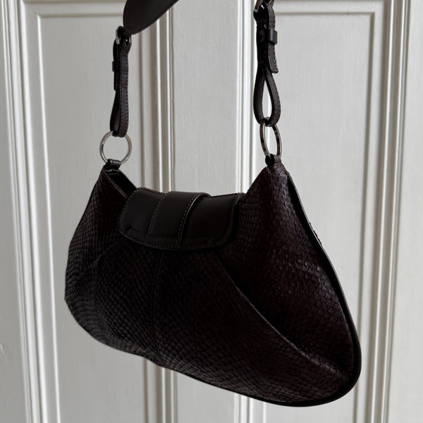 Dior Street Chic Snakeskin Brown Leather Shoulder Bag