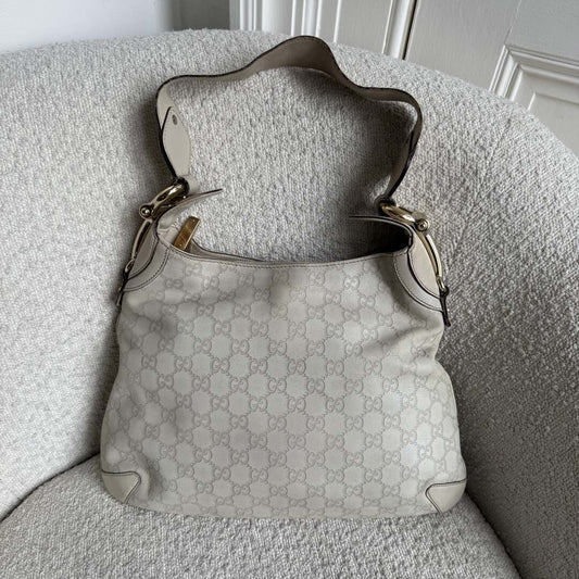 Gucci Guccissima GG Horsebit Cream Shoulder Bag