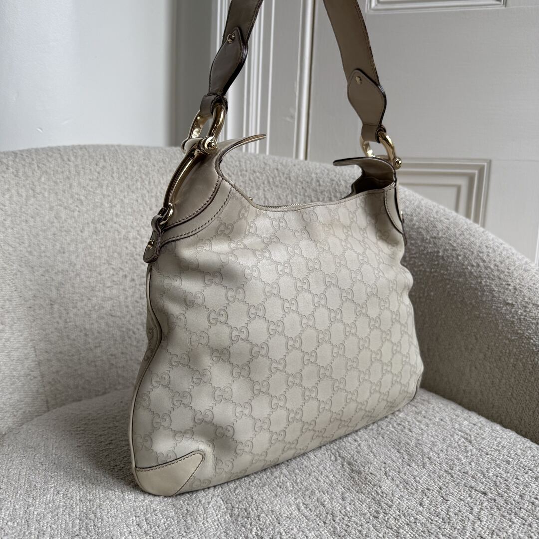 Gucci Guccissima GG Horsebit Cream Shoulder Bag