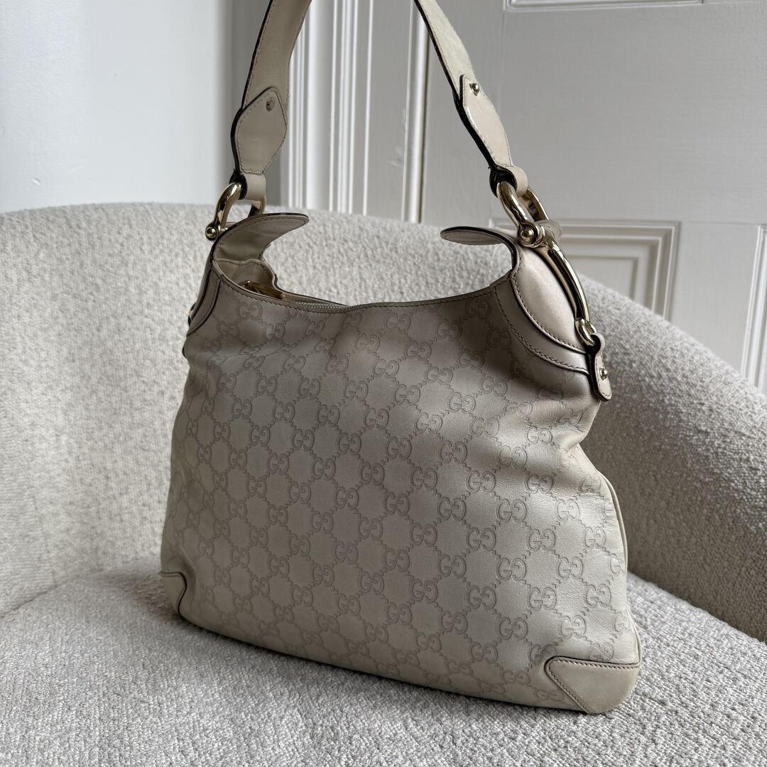 Gucci Guccissima GG Horsebit Cream Shoulder Bag