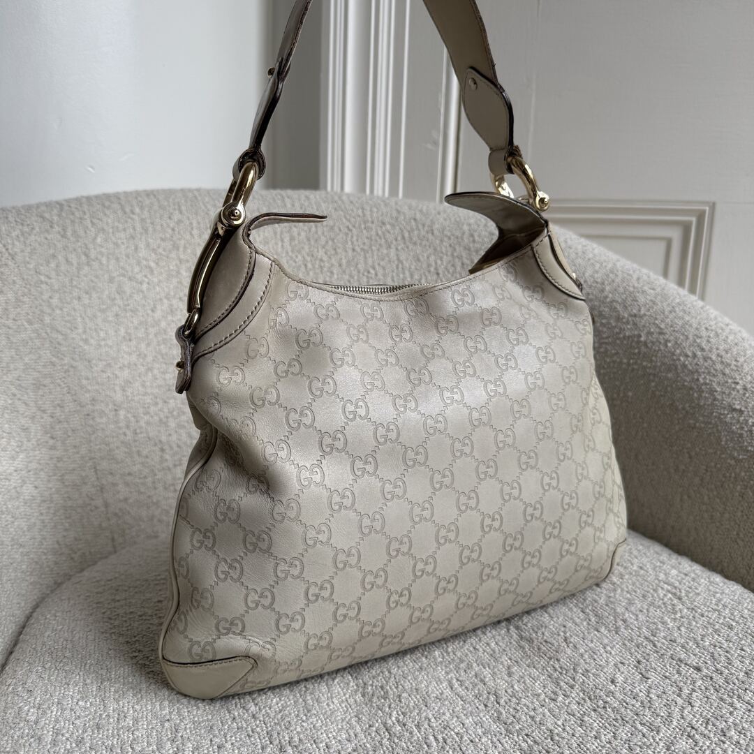Gucci Guccissima GG Horsebit Cream Shoulder Bag