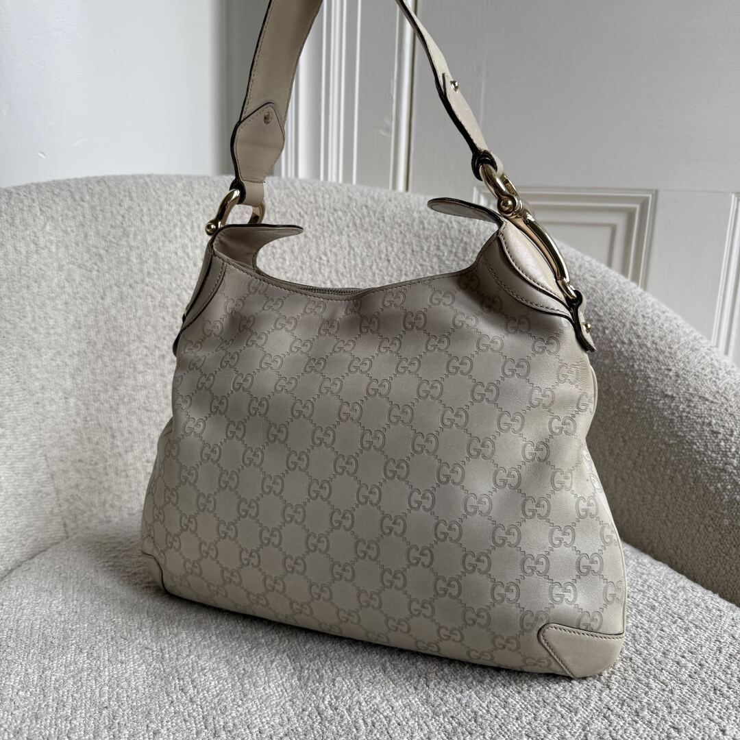 Gucci Guccissima GG Horsebit Cream Shoulder Bag