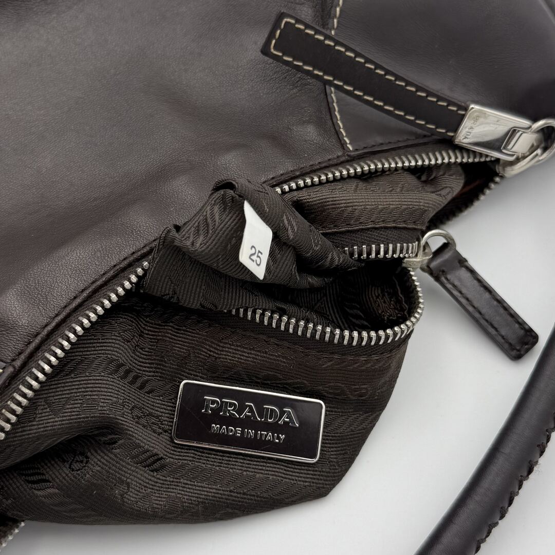 Prada Napa Leather Hobo Dark Brown Shoulder Bag