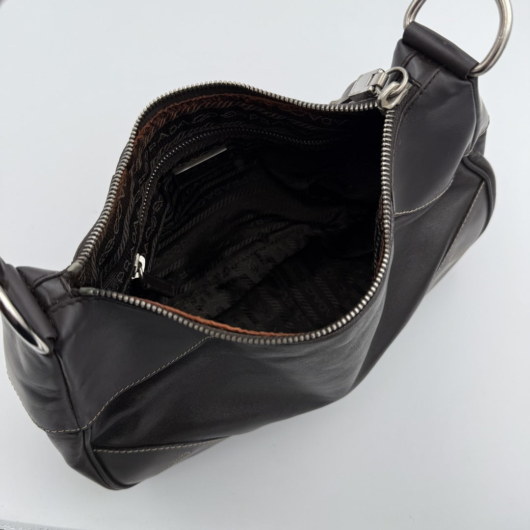 Prada Napa Leather Hobo Dark Brown Shoulder Bag