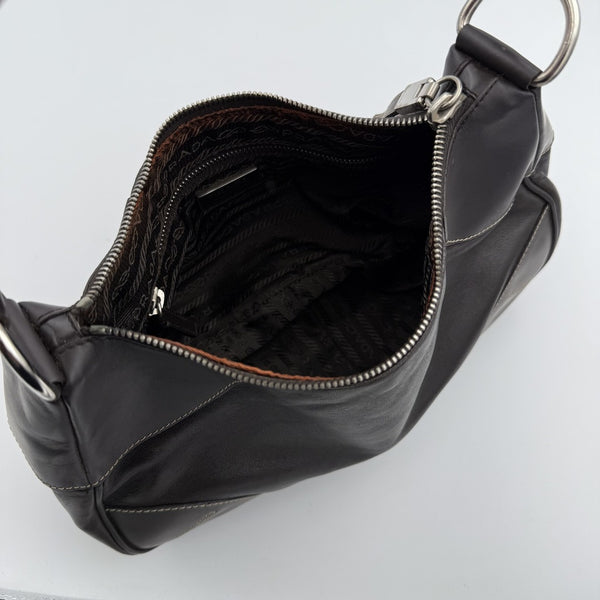 Prada Napa Leather Hobo Dark Brown Shoulder Bag