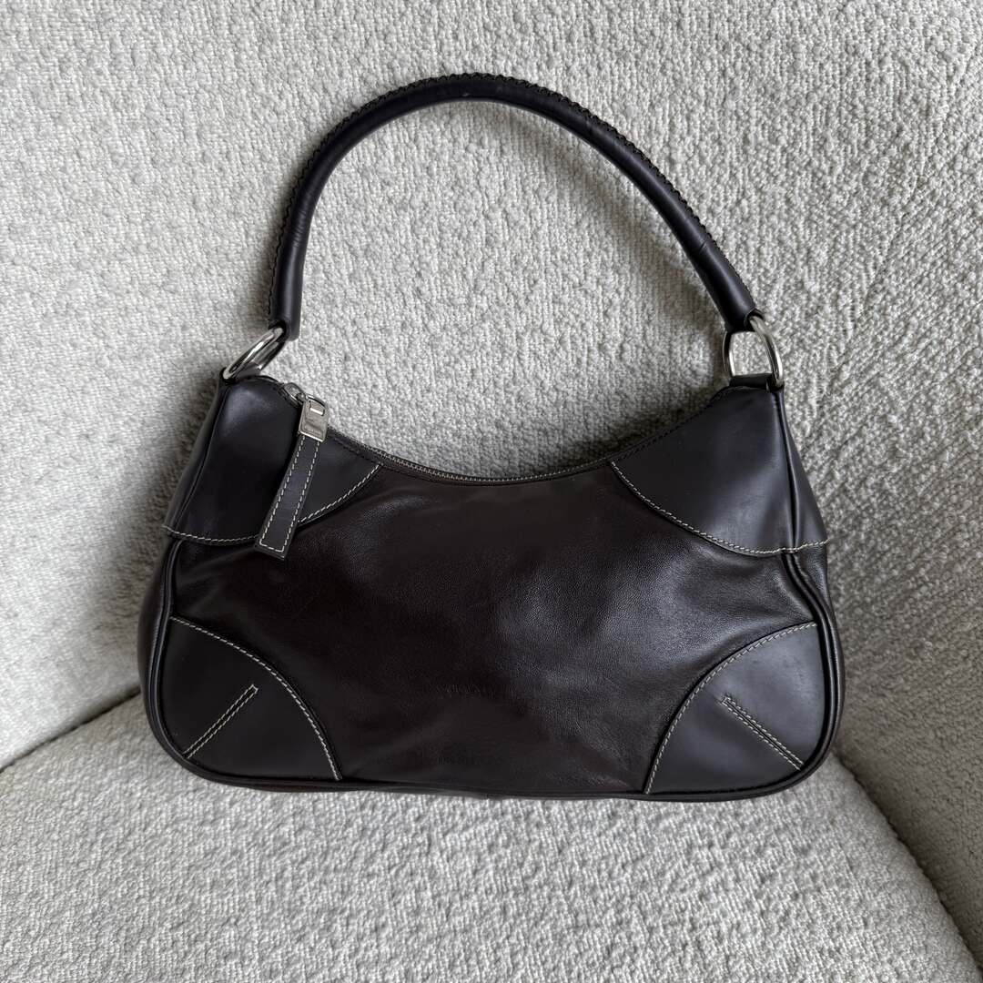 Prada Napa Leather Hobo Dark Brown Shoulder Bag