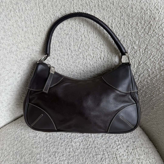 Prada Napa Leather Hobo Dark Brown Shoulder Bag