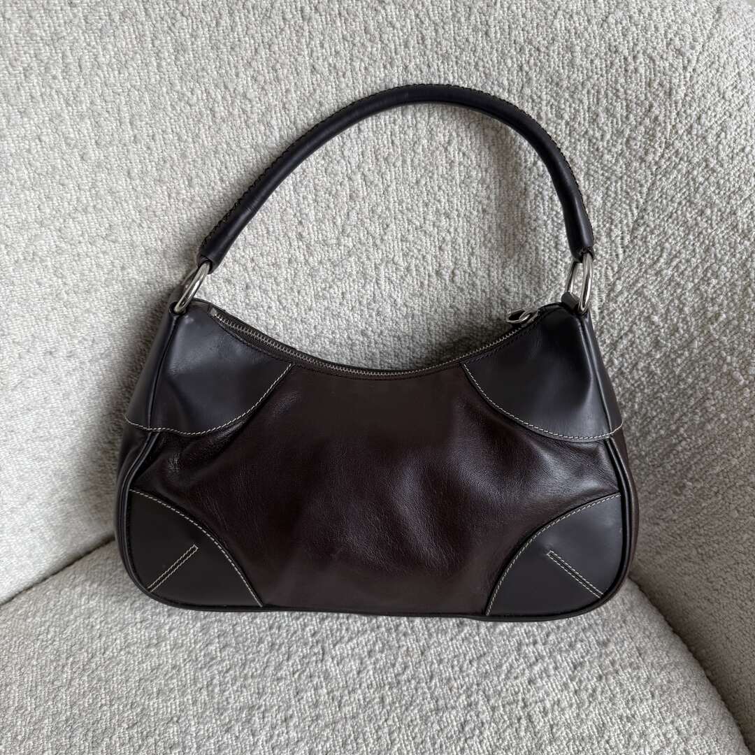 Prada Napa Leather Hobo Dark Brown Shoulder Bag