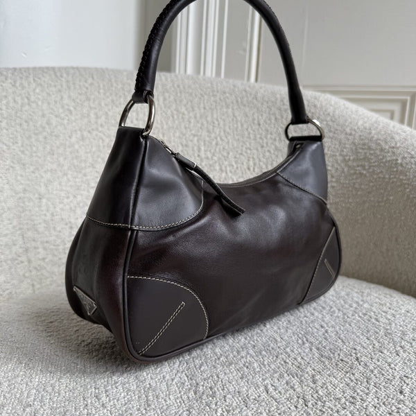 Prada Napa Leather Hobo Dark Brown Shoulder Bag