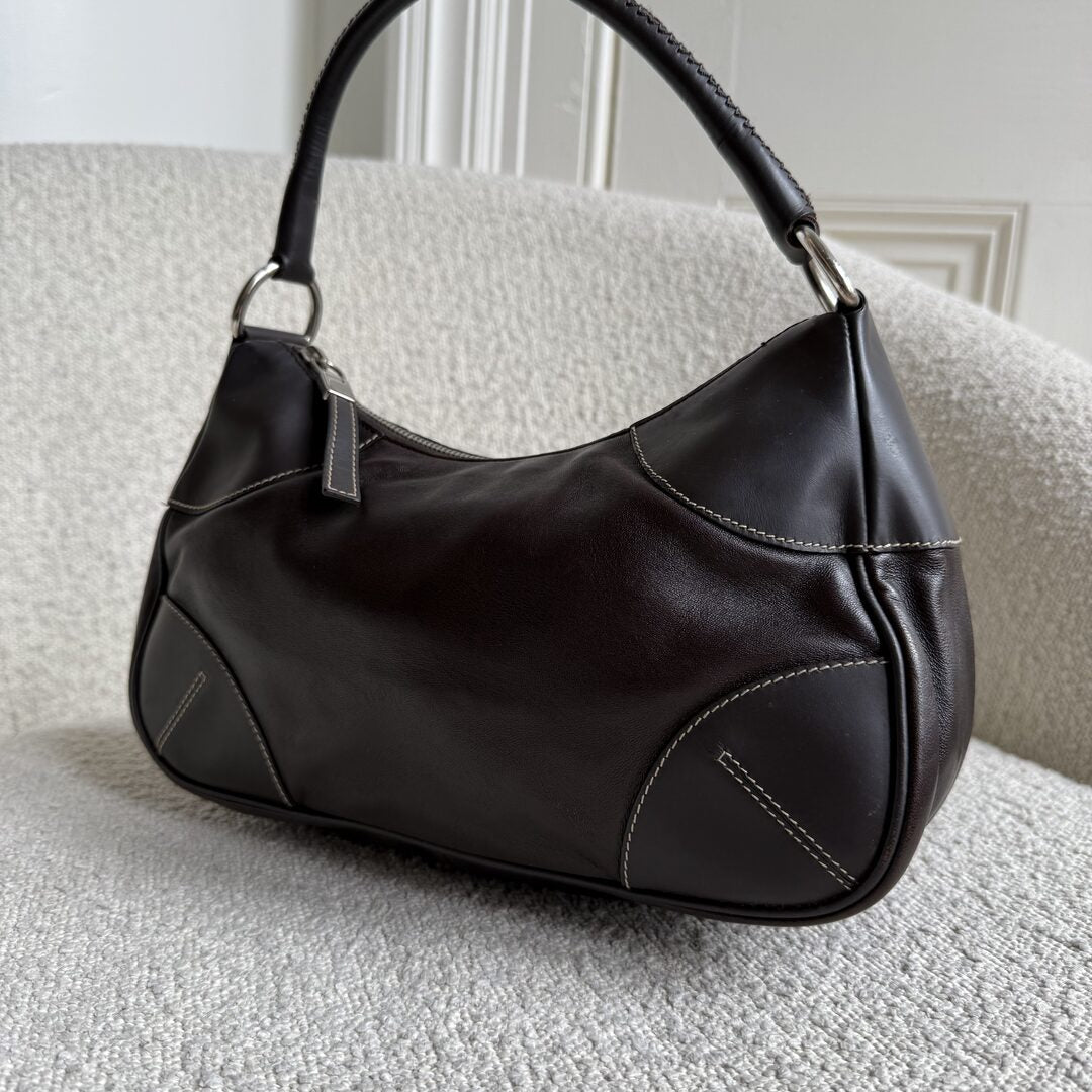 Prada Napa Leather Hobo Dark Brown Shoulder Bag