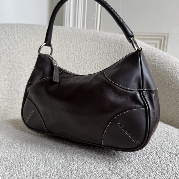 Prada Napa Leather Hobo Dark Brown Shoulder Bag