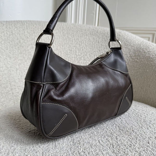 Prada Napa Leather Hobo Dark Brown Shoulder Bag