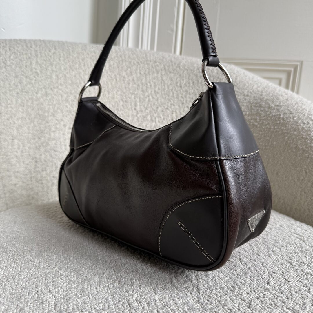 Prada Napa Leather Hobo Dark Brown Shoulder Bag