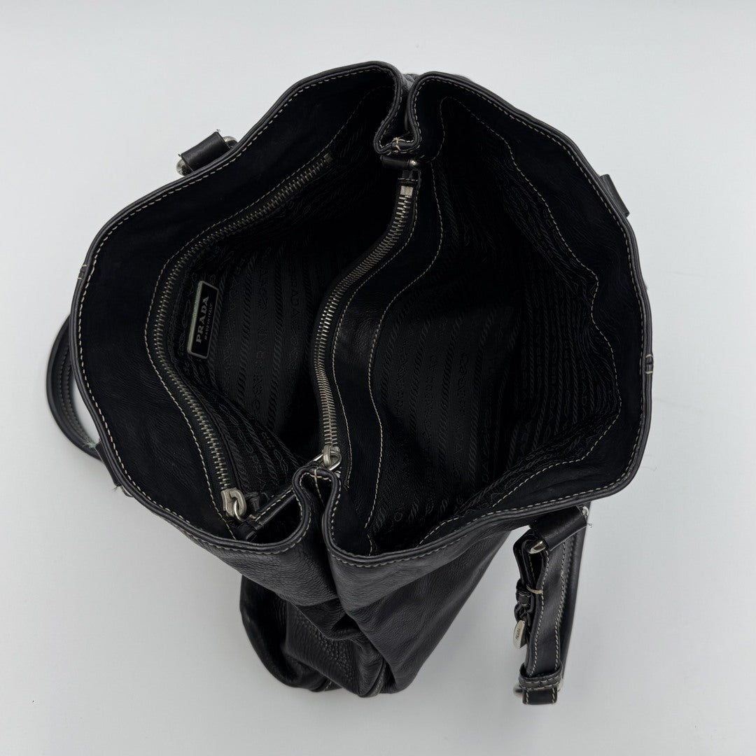 2004 Prada Vitello Daino Leather Black Tote Bag