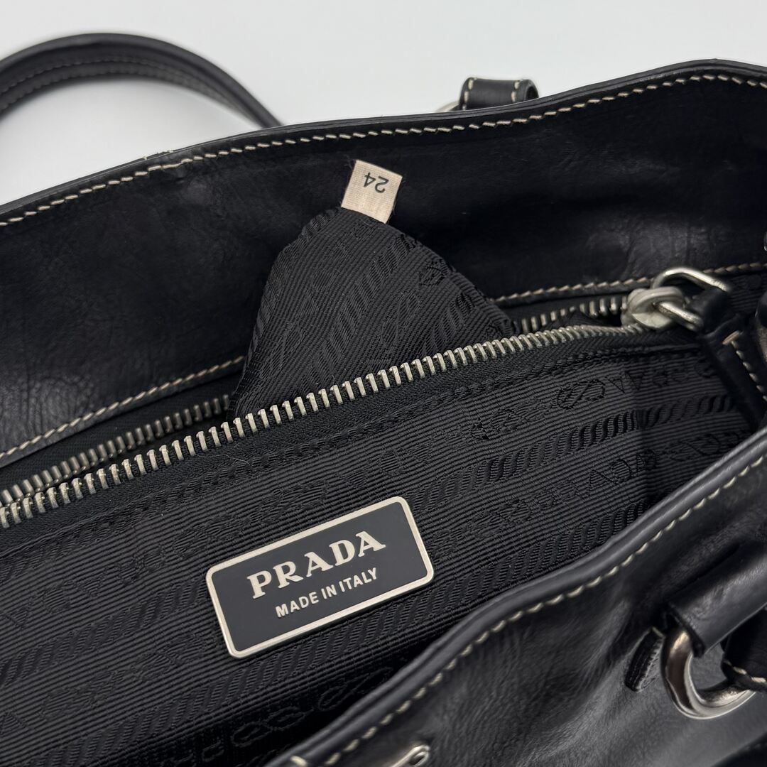 2004 Prada Vitello Daino Leather Black Tote Bag