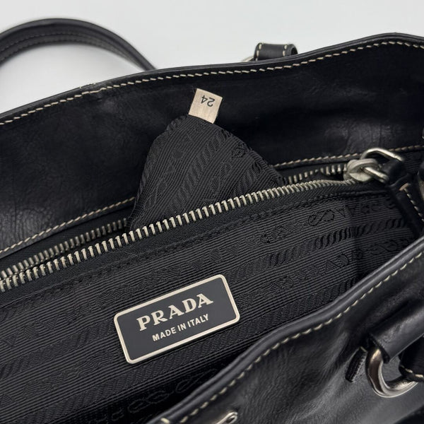 2004 Prada Vitello Daino Leather Black Tote Bag