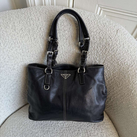 2004 Prada Vitello Daino Leather Black Tote Bag