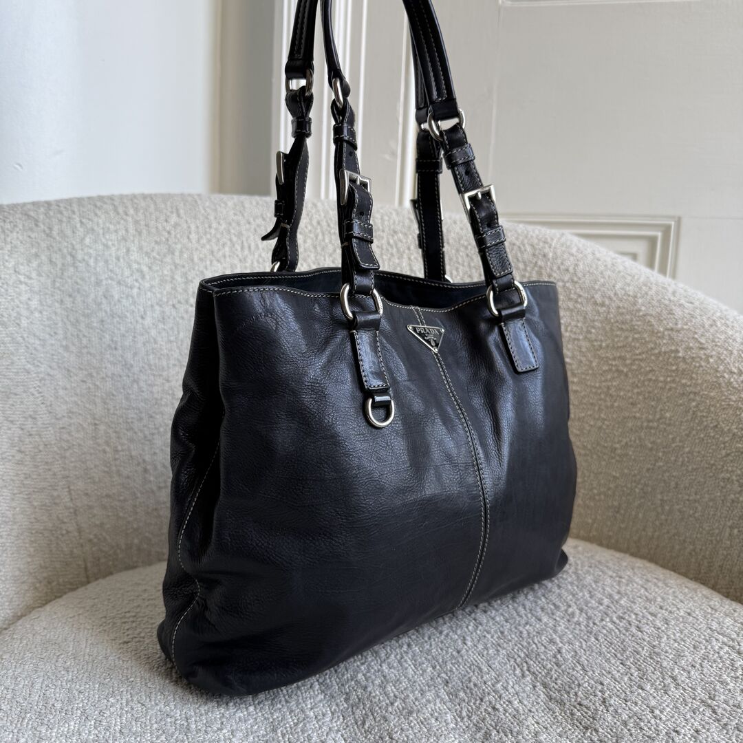 2004 Prada Vitello Daino Leather Black Tote Bag