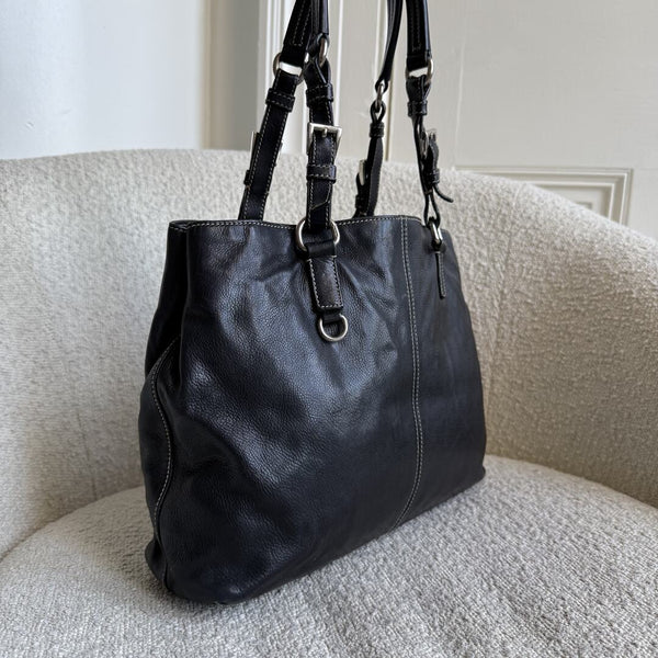 2004 Prada Vitello Daino Leather Black Tote Bag