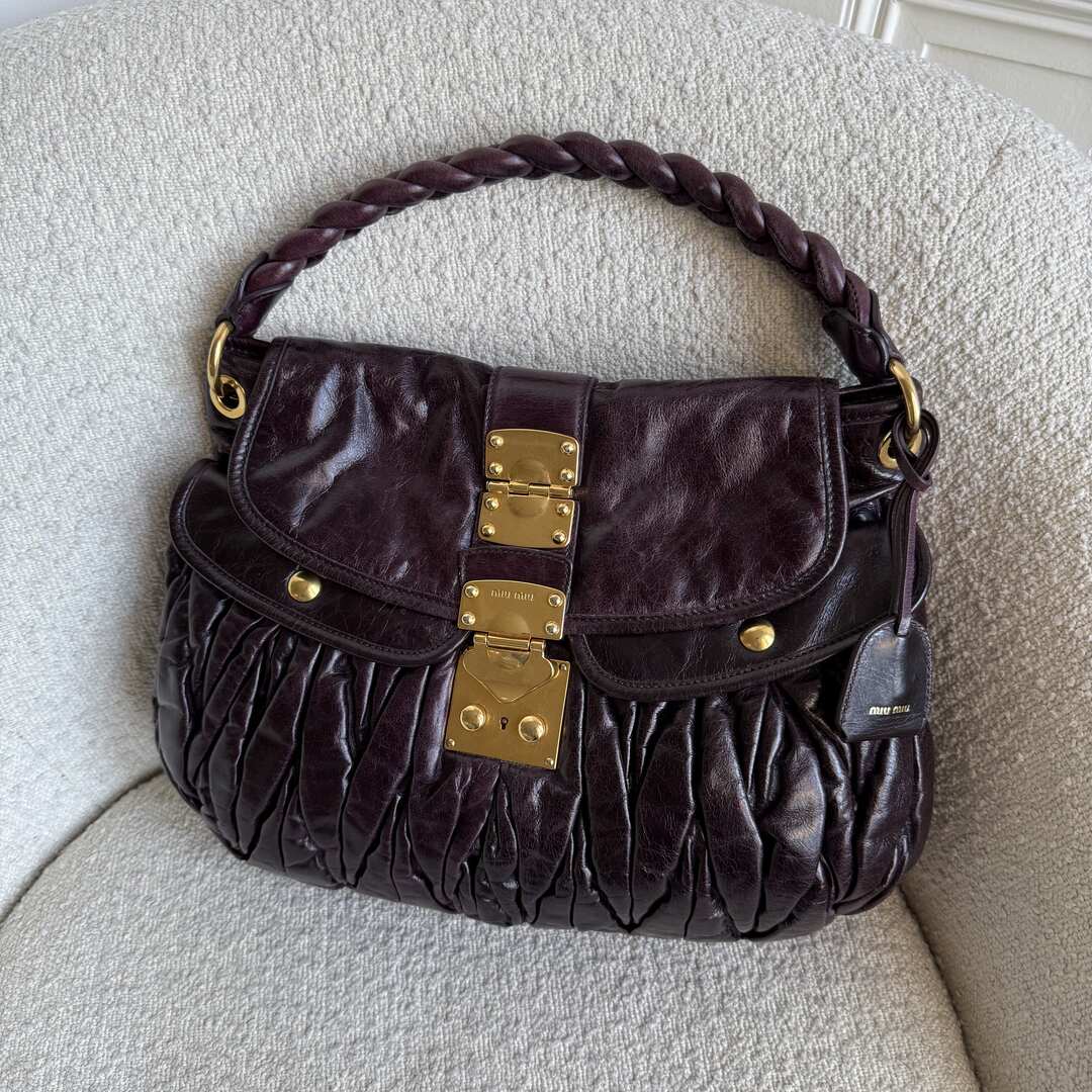 Miu Miu Matelasse Leather Purple Shoulder Bag