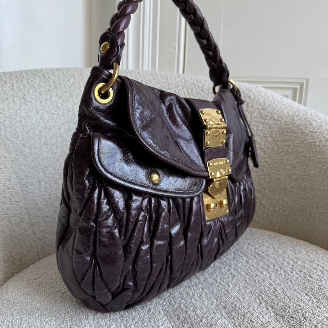 Miu Miu Matelasse Leather Purple Shoulder Bag
