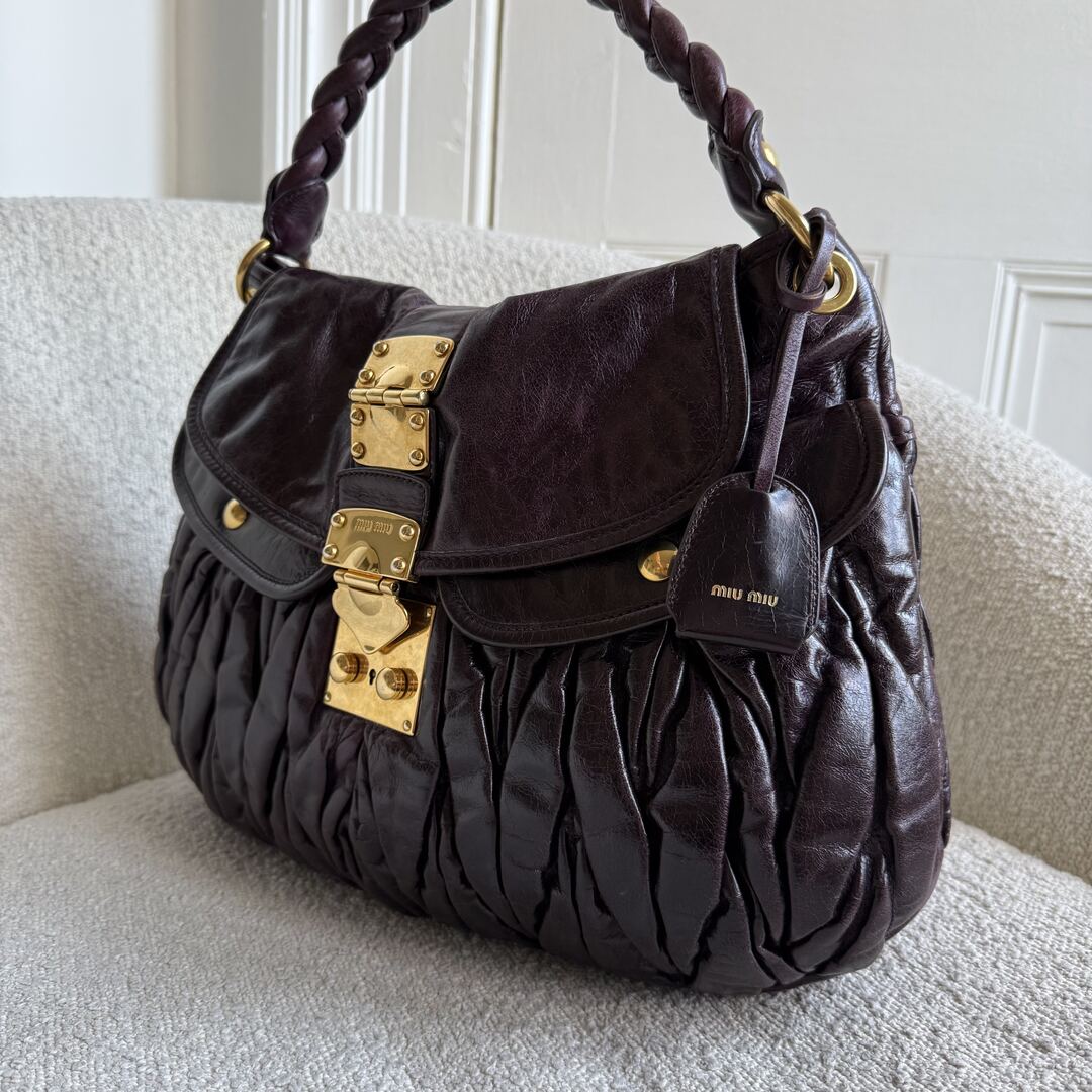Miu Miu Matelasse Leather Purple Shoulder Bag