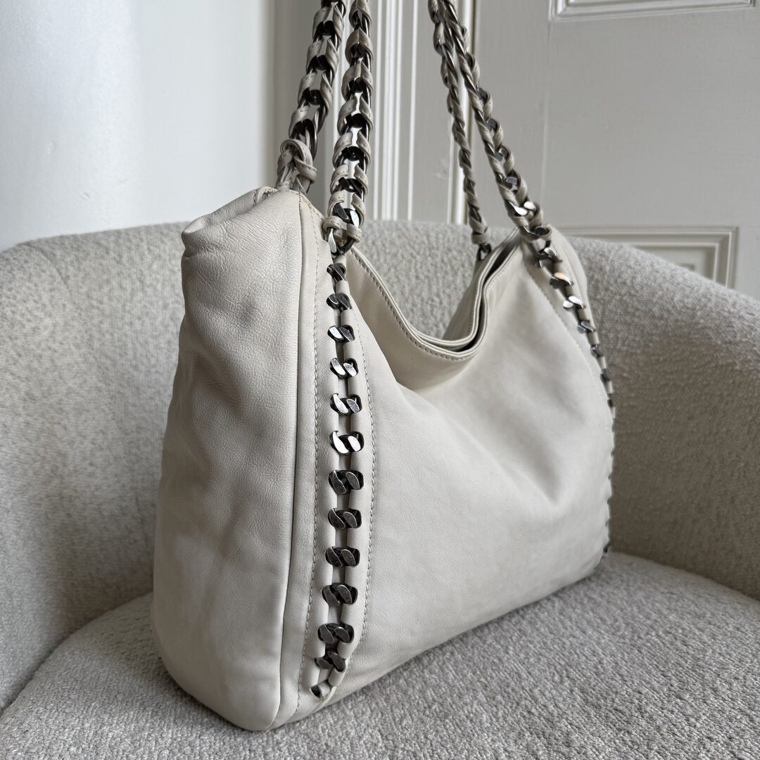 2006 Chanel CC Modern Chain White Leather Tote Bag
