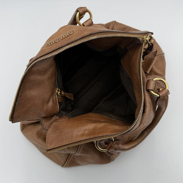 Miu Miu Vitello Lux Brown Leather Handbag