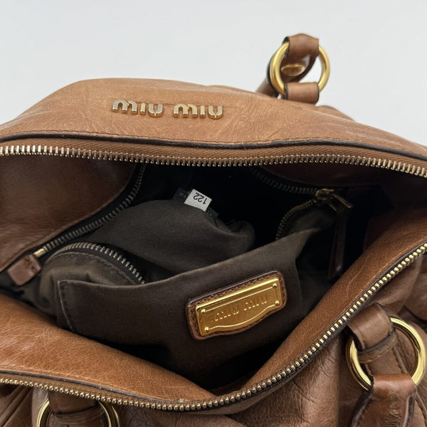 Miu Miu Vitello Lux Brown Leather Handbag
