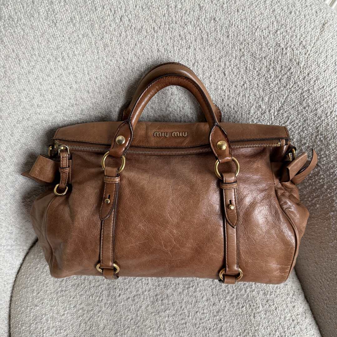 Miu Miu Vitello Lux Brown Leather Handbag