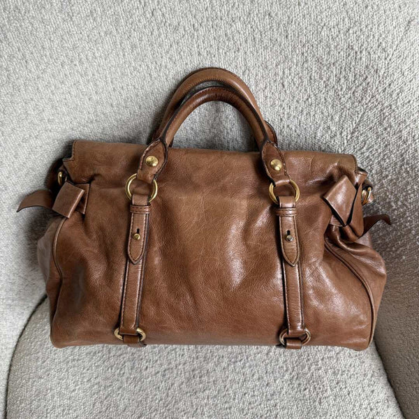 Miu Miu Vitello Lux Brown Leather Handbag