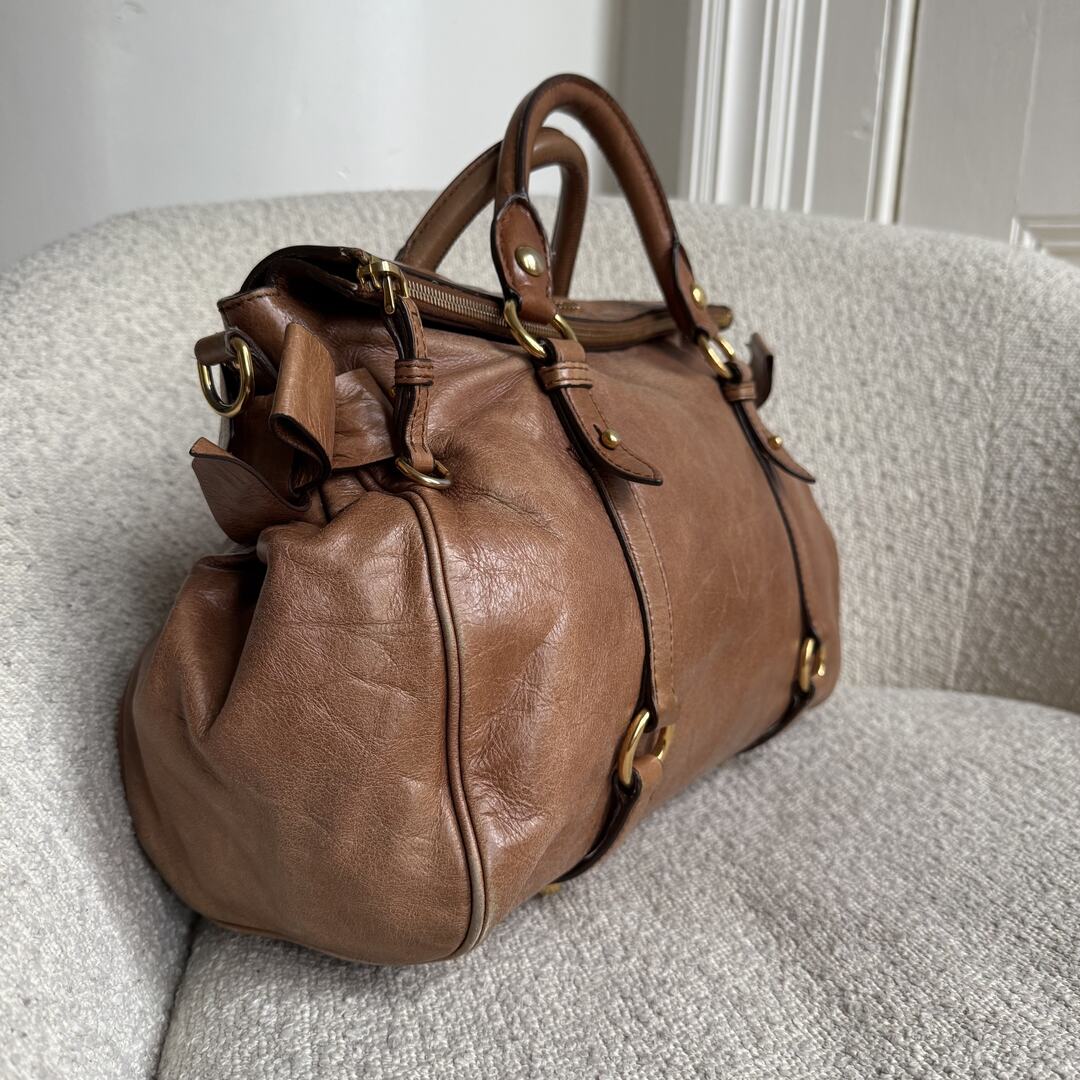 Miu Miu Vitello Lux Brown Leather Handbag