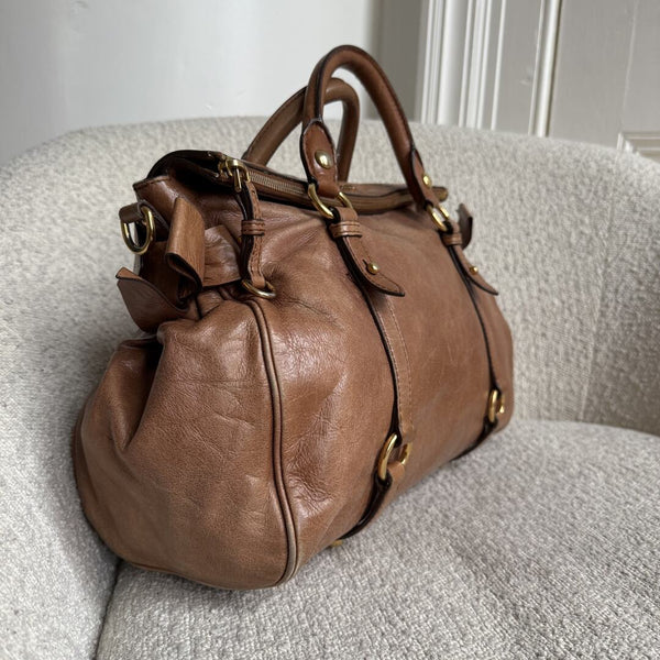 Miu Miu Vitello Lux Brown Leather Handbag