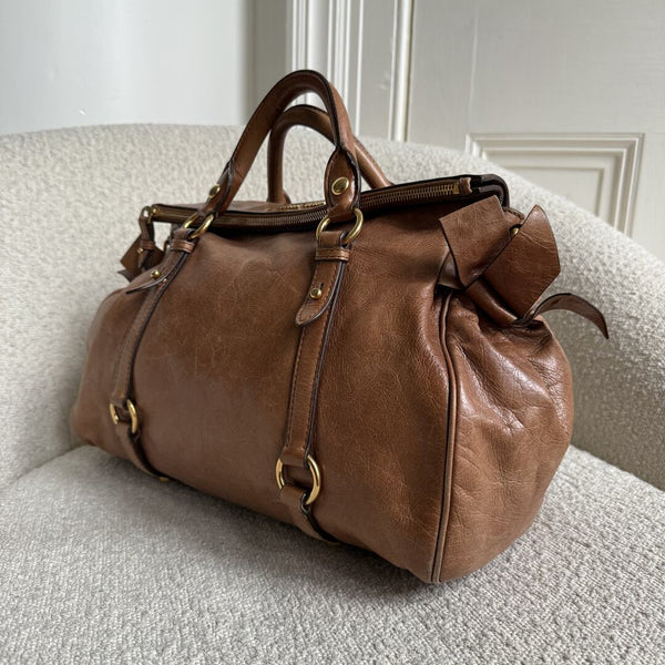 Miu Miu Vitello Lux Brown Leather Handbag