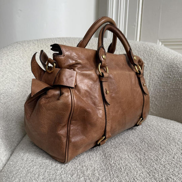 Miu Miu Vitello Lux Brown Leather Handbag