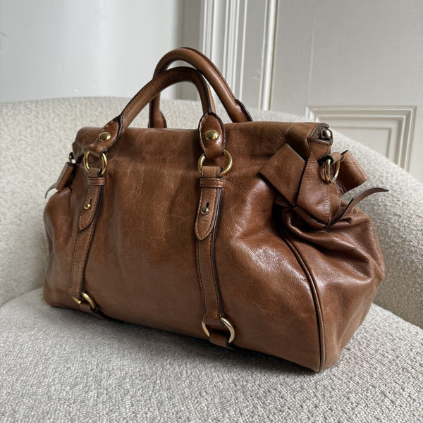 Miu Miu Vitello Lux Brown Leather Handbag