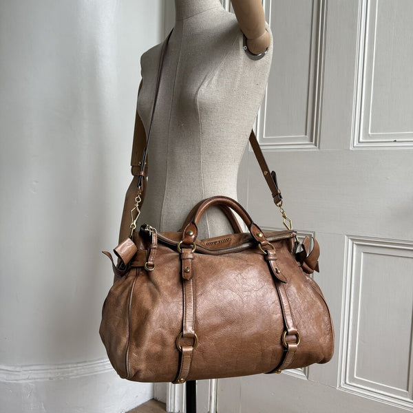 Miu Miu Vitello Lux Brown Leather Handbag
